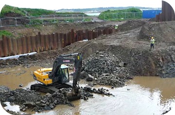 Dewatering with Air Operated Diaphragm Pumps Bulldozer in flooded area